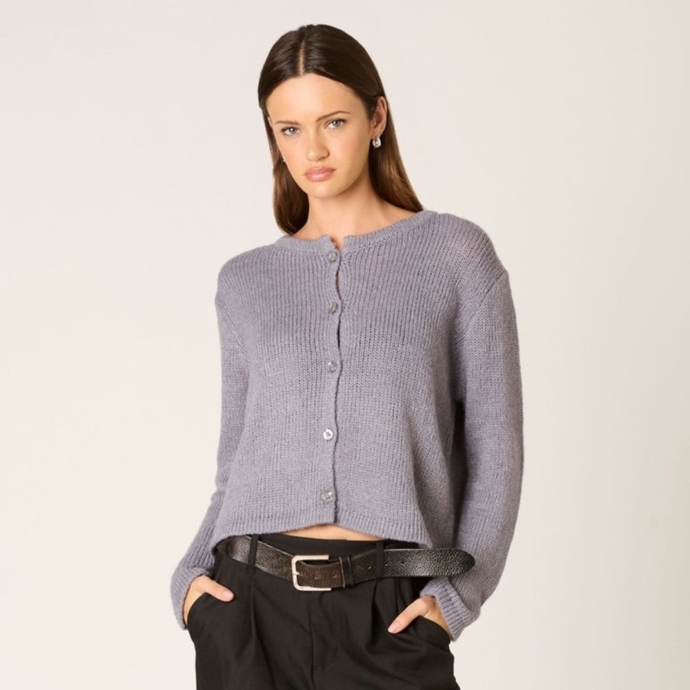 NIA Ariana Gray Button-Down Cardigan • Plus Size • NWT • Knit Crewneck Sweater